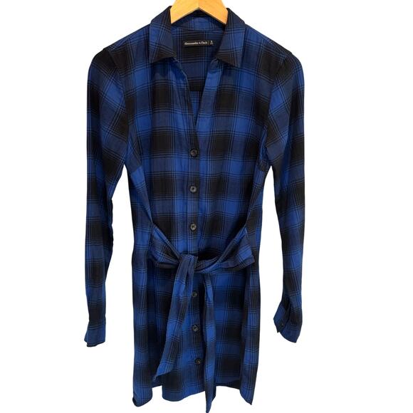 Abercrombie & Fitch Blue Plaid Flannel Shirt Dress - size Small - Picture 1 of 6